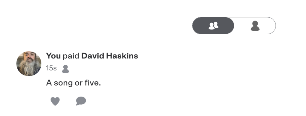 The Venmo confirmation for the deposit to have David J play my house.